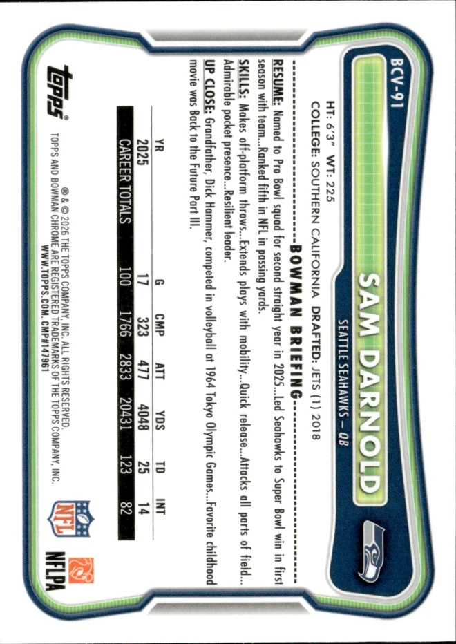 Sam Darnold card back