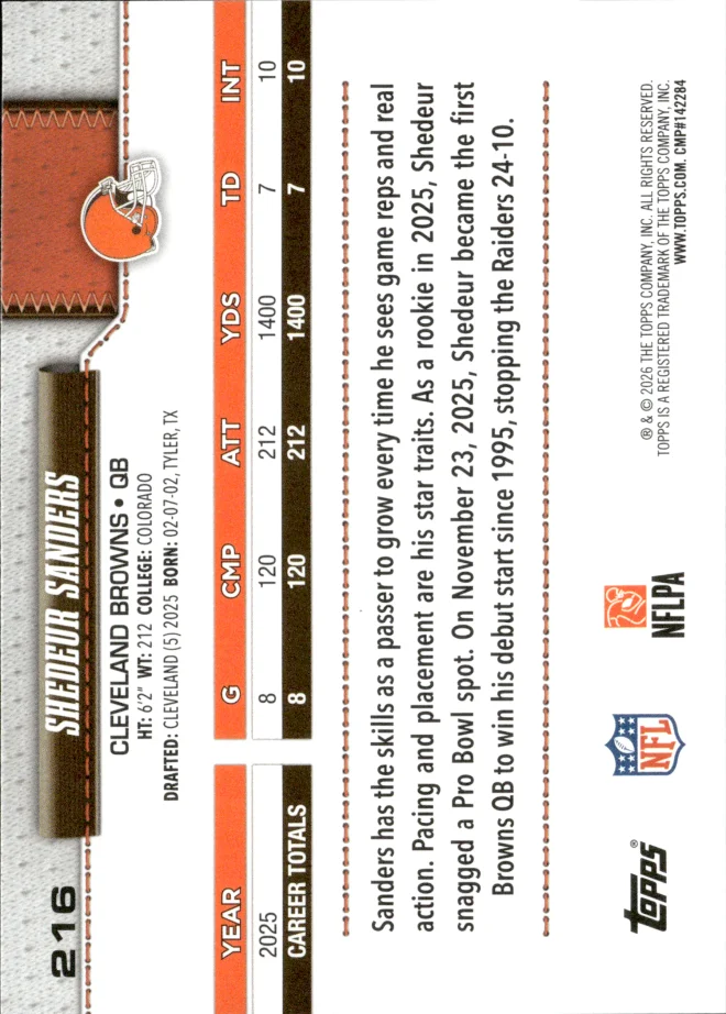 Shedeur Sanders card back
