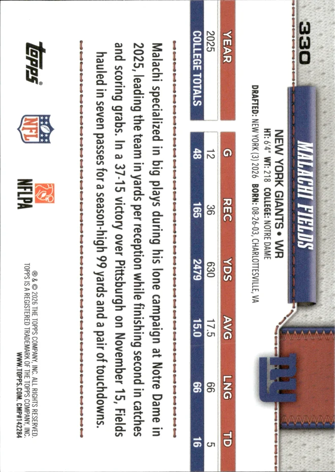 Malachi Fields card back