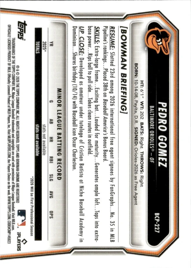 Pedro Gomez card back