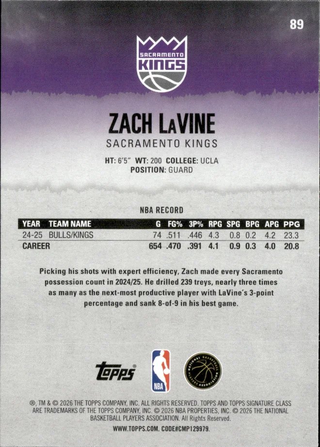 Zach LaVine card back