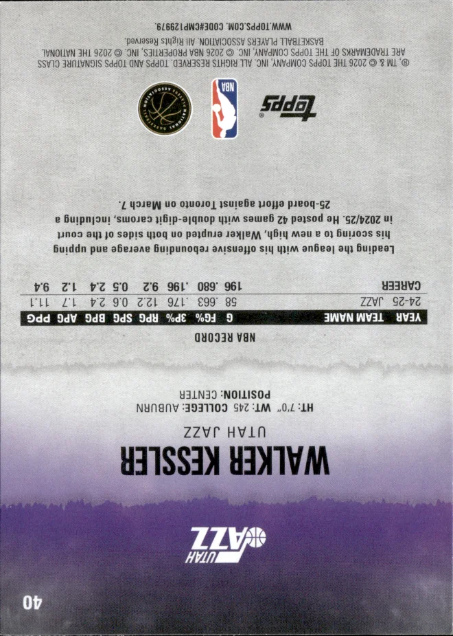Walker Kessler card back