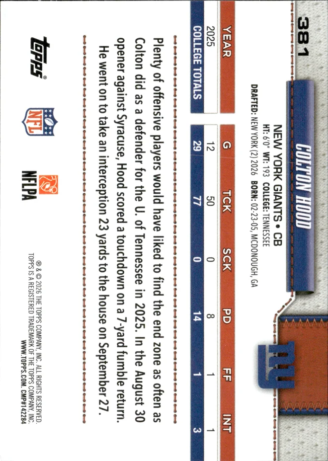 Colton Hood card back