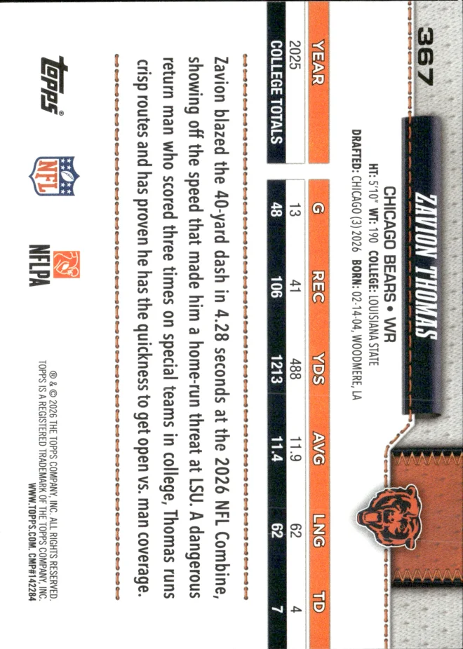 Zavion Thomas card back