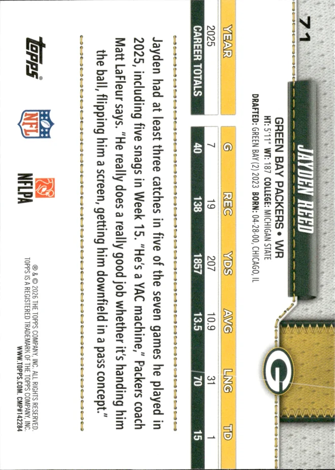 Jayden Reed card back