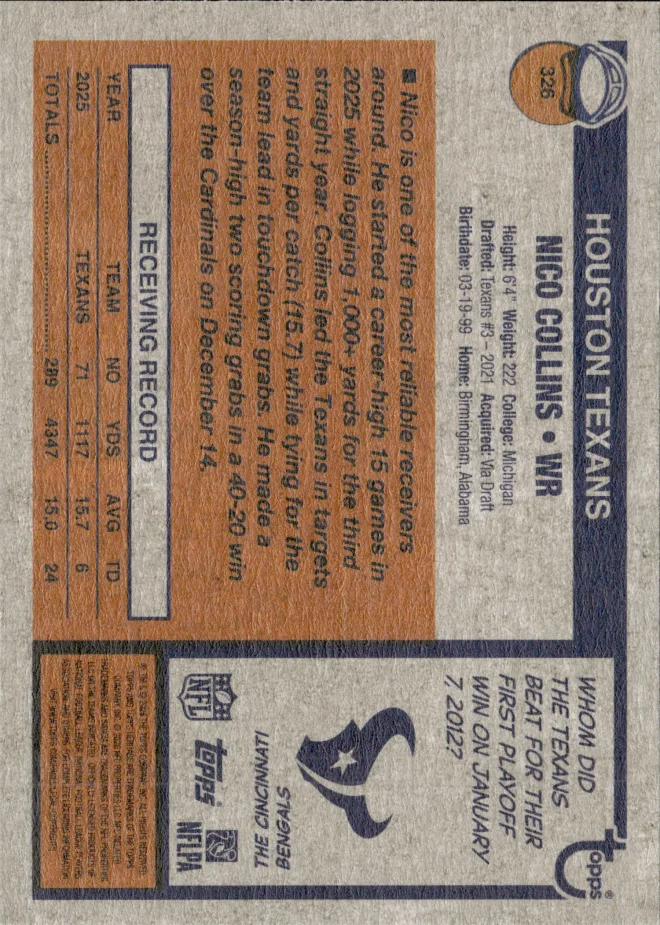 Nico Collins card back