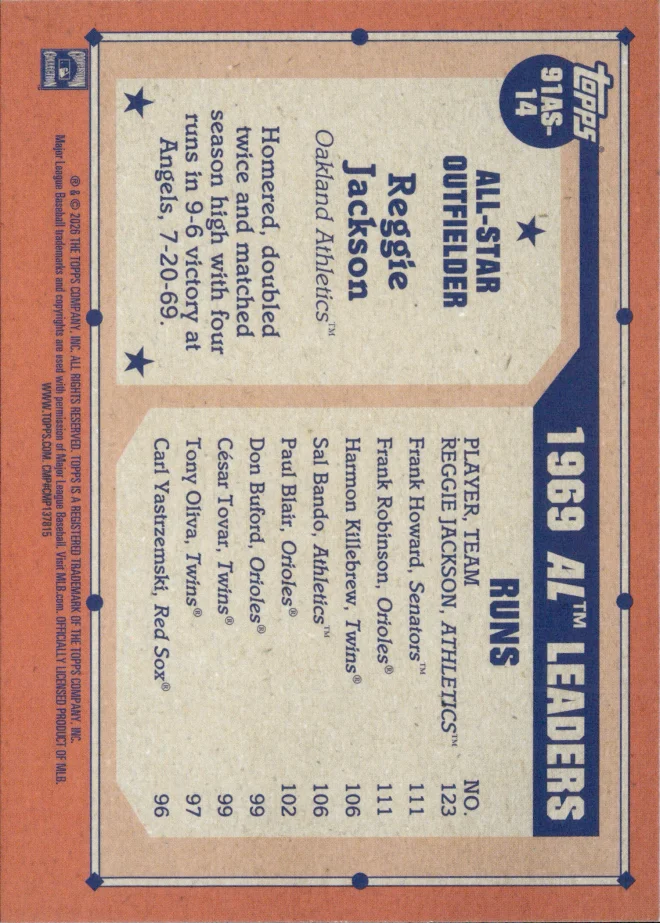 Reggie Jackson card back