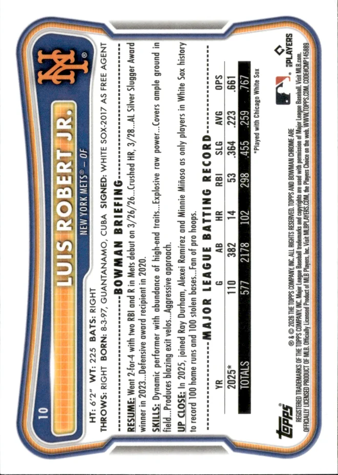 Luis Robert Jr. card back