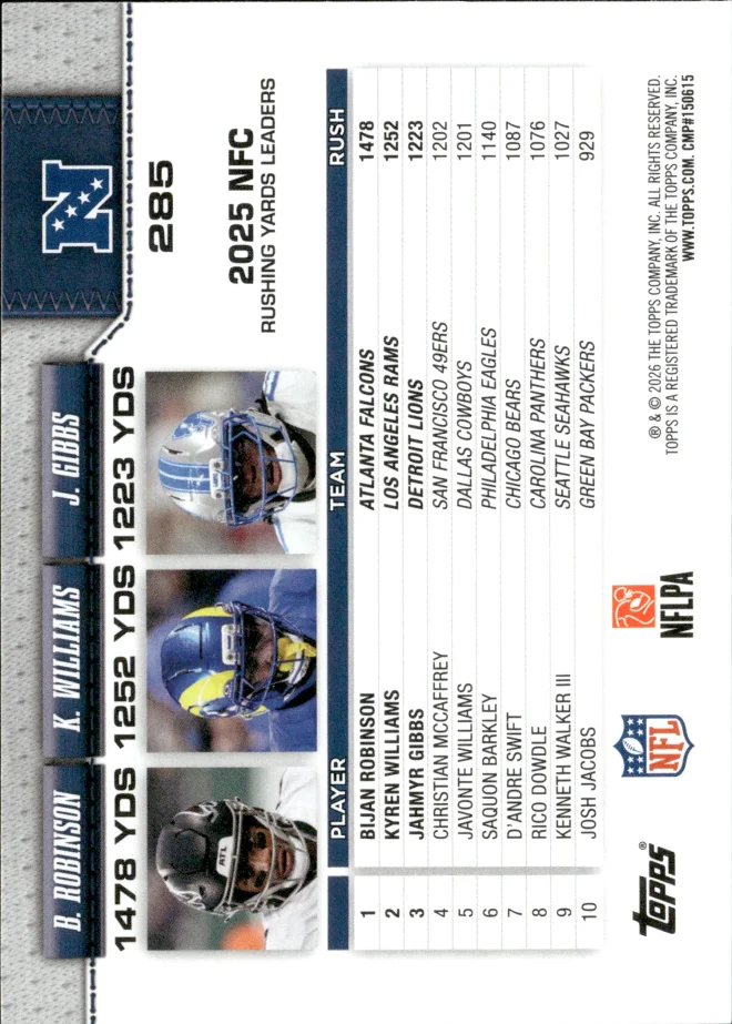 Bijan Robinson / Kyren Williams / Jahmyr Gibbs card back