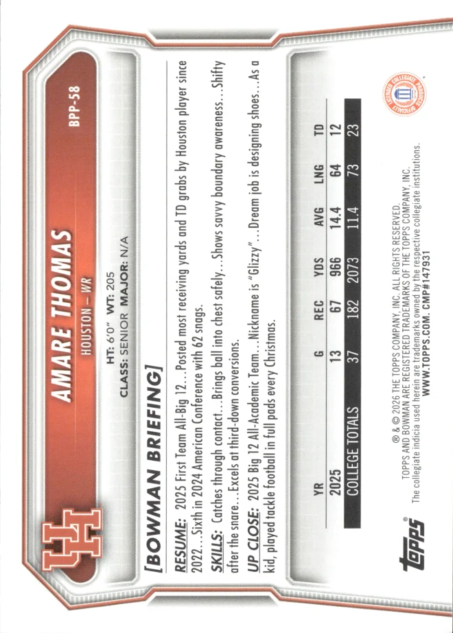 Amare Thomas card back