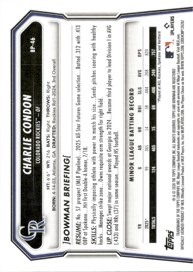 Charlie Condon card back