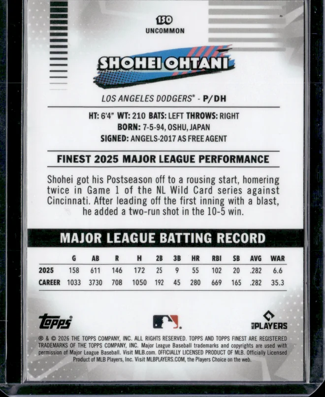 Shohei Ohtani card back