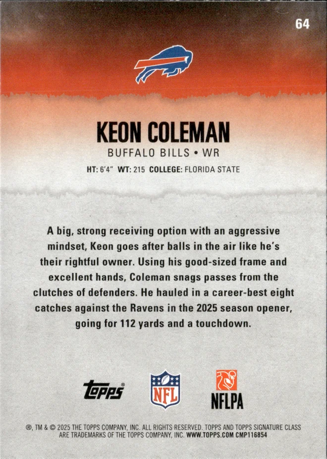 Keon Coleman card back