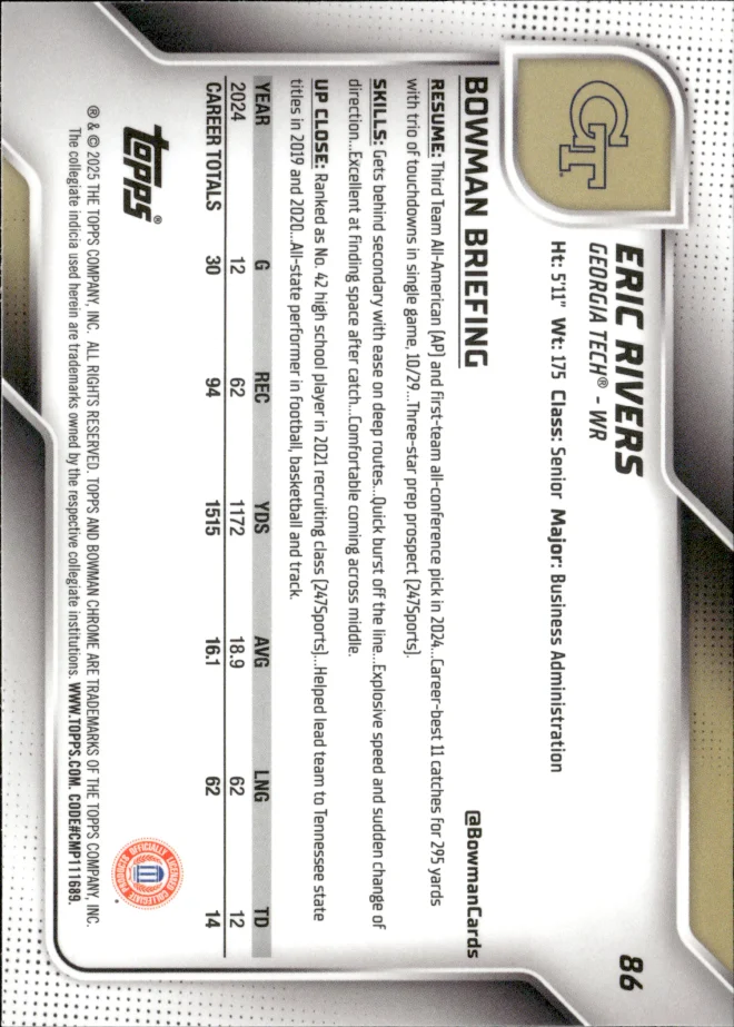 Eric Rivers card back
