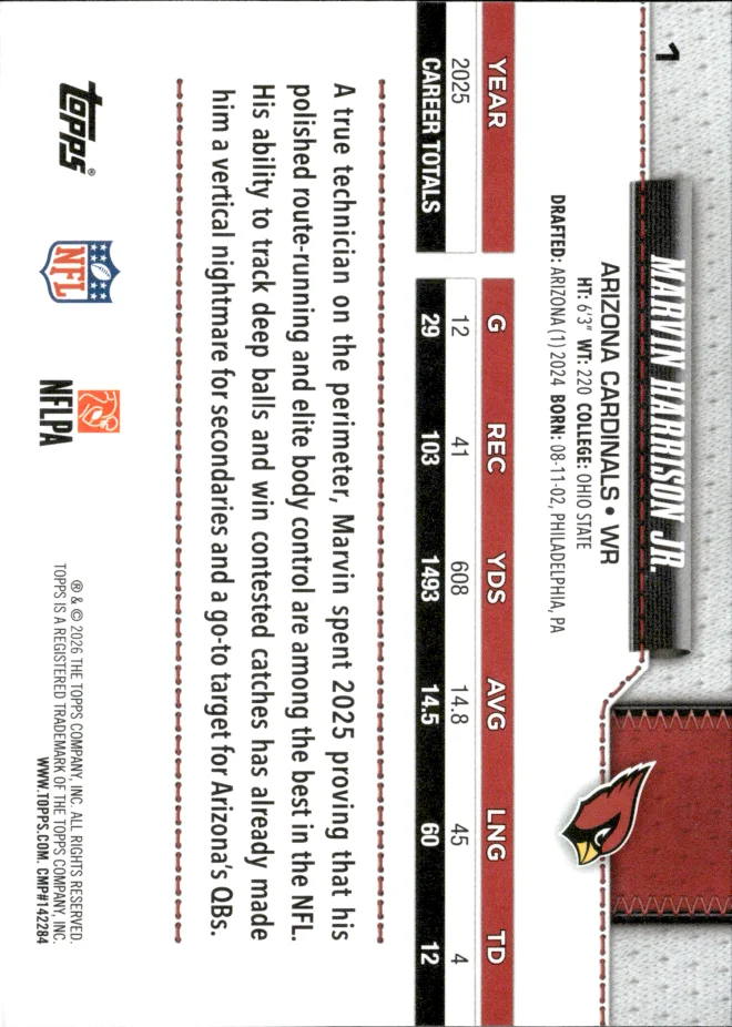 Marvin Harrison Jr. card back