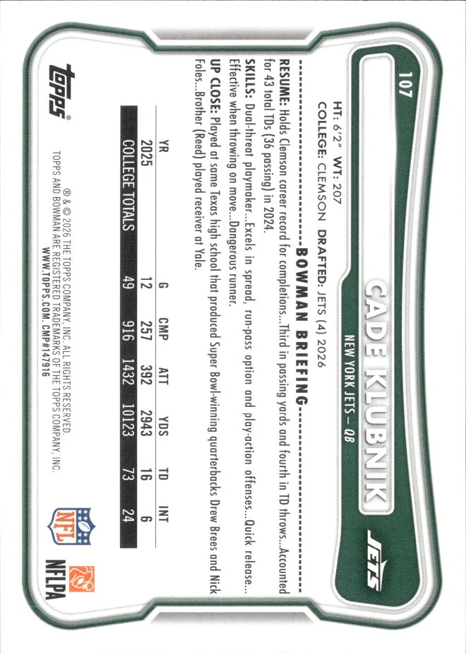 Cade Klubnik card back