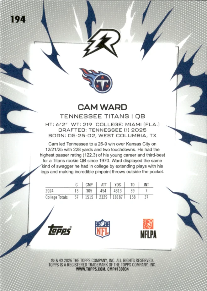 Cam Ward card back