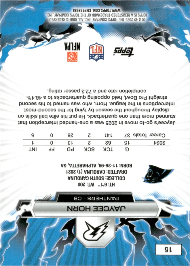 Jaycee Horn card back