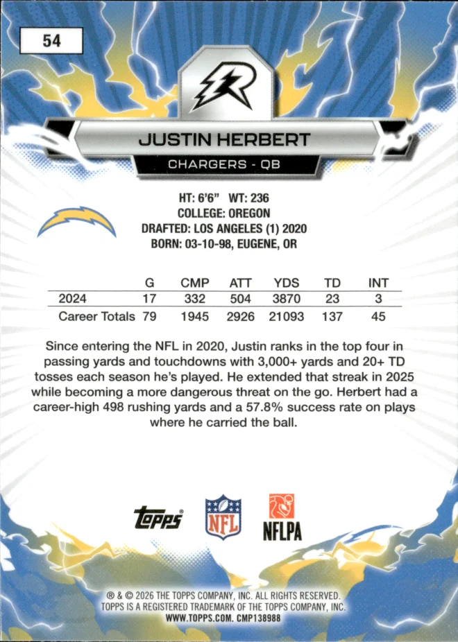 Justin Herbert card back
