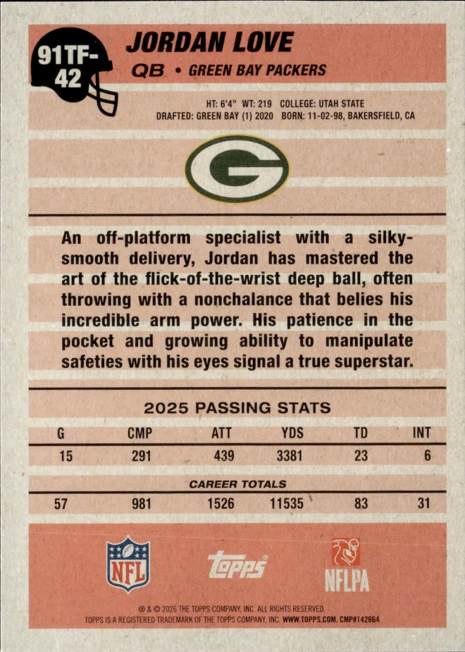 Jordan Love card back