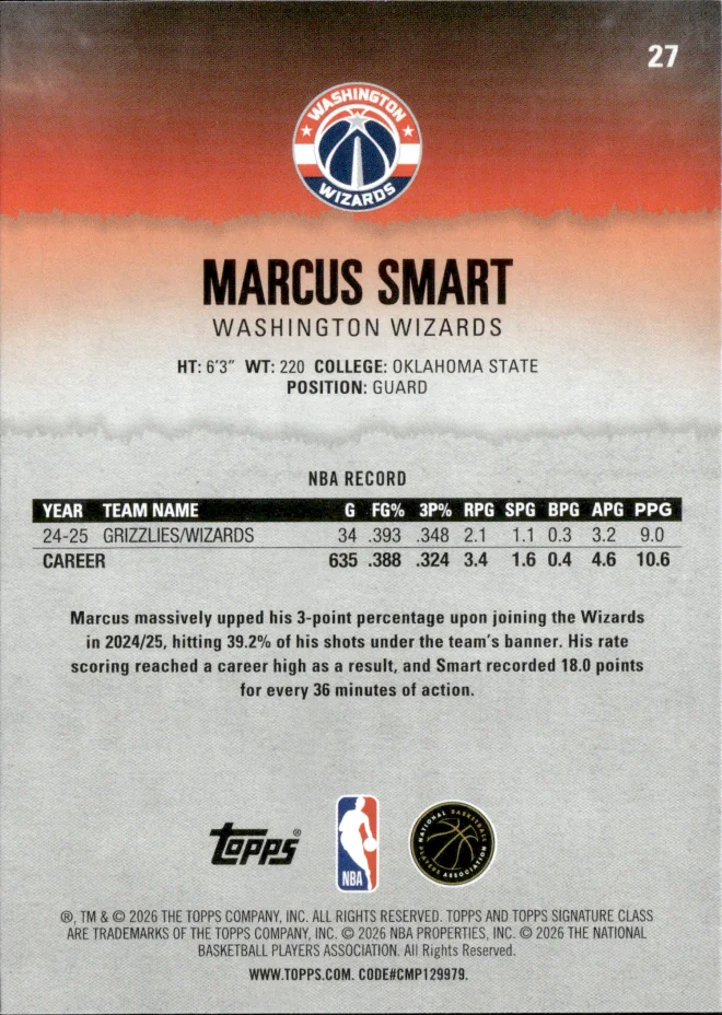 Marcus Smart card back