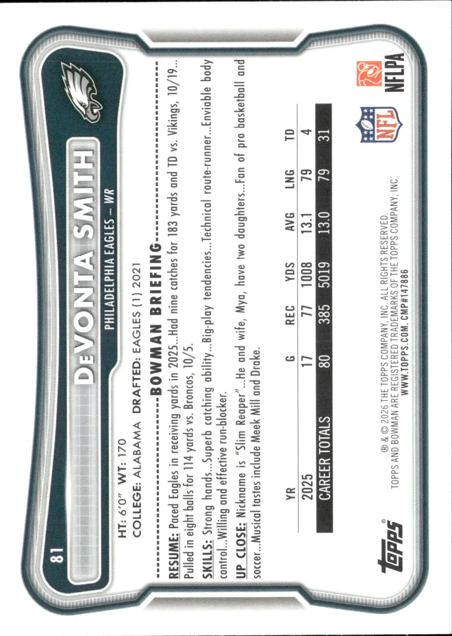 DeVonta Smith card back