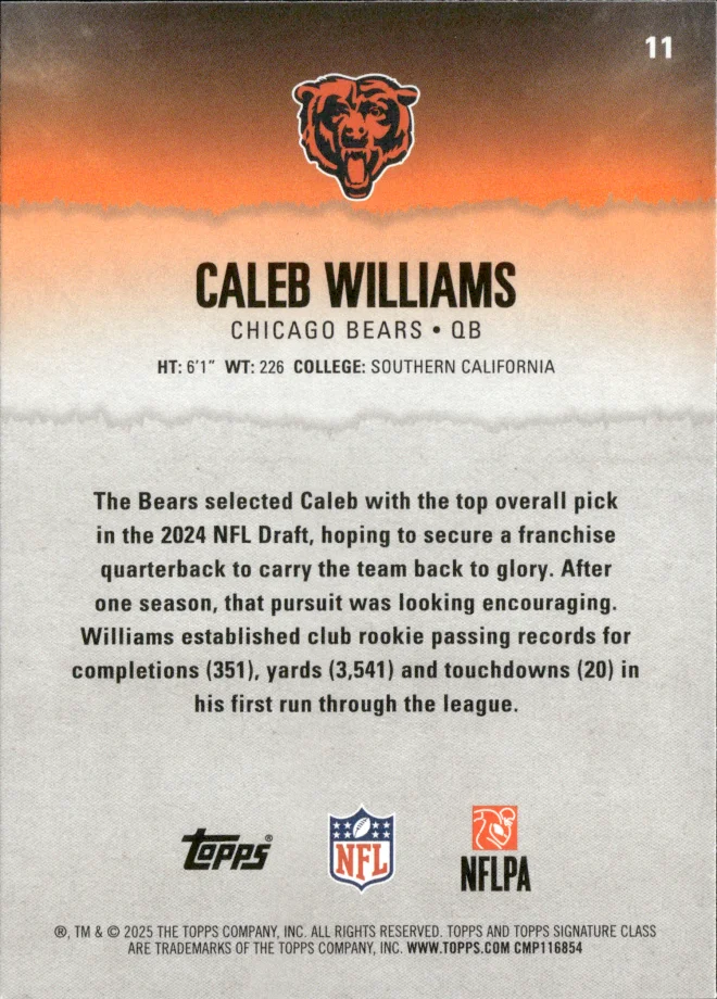 Caleb Williams card back