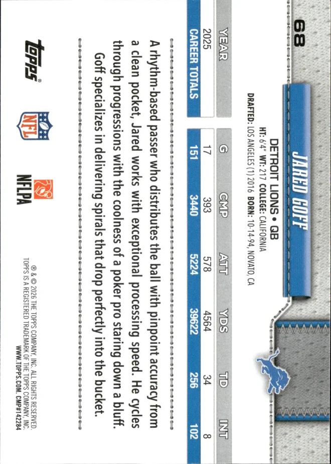 Jared Goff card back