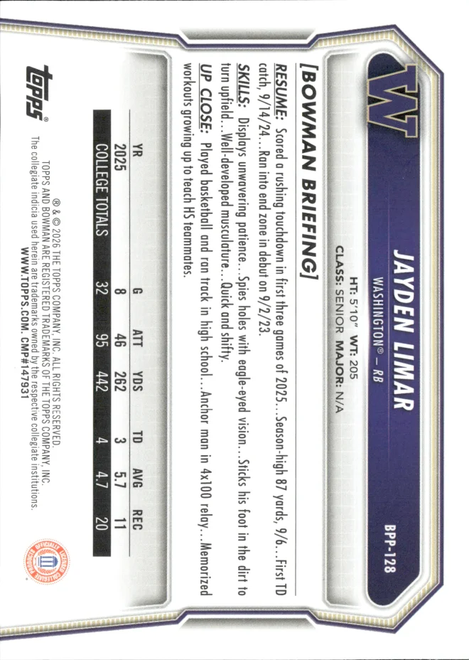 Jayden Limar card back