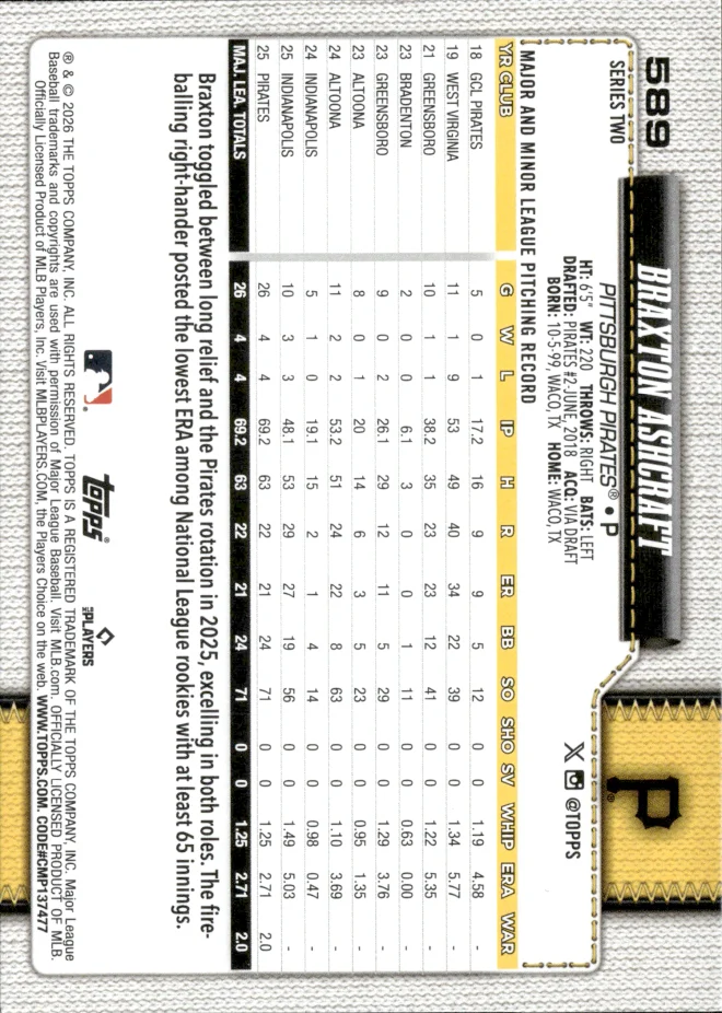 Braxton Ashcraft card back