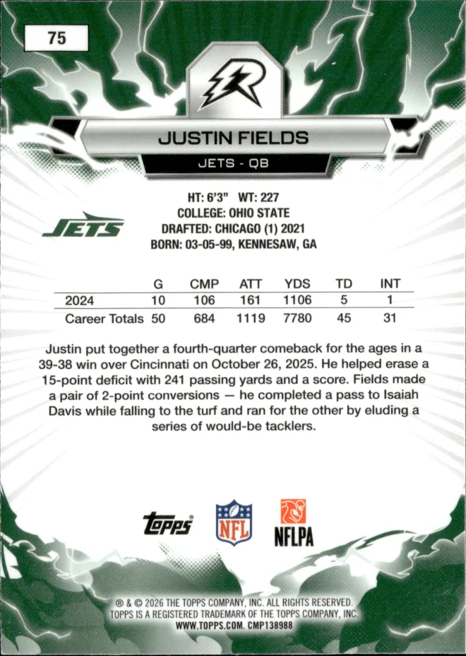 Justin Fields card back