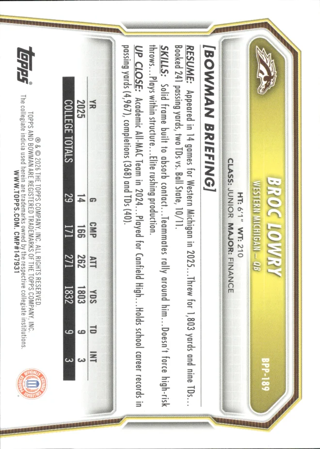 Broc Lowry card back