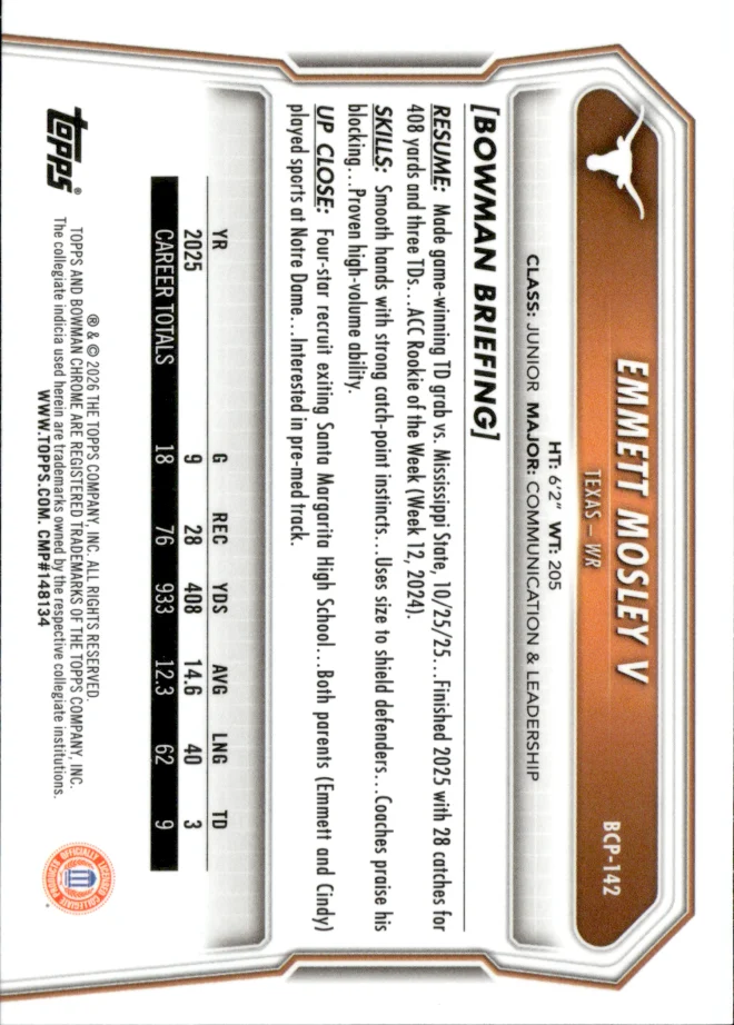 Emmett Mosley V card back
