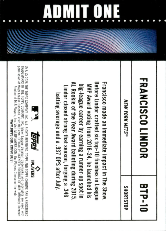 Francisco Lindor card back