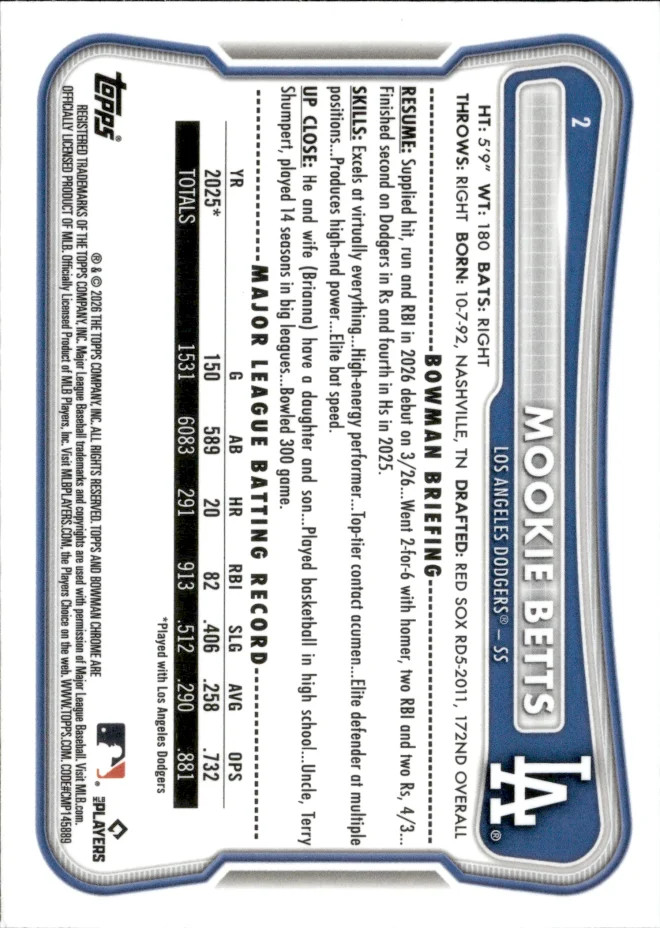 Mookie Betts card back
