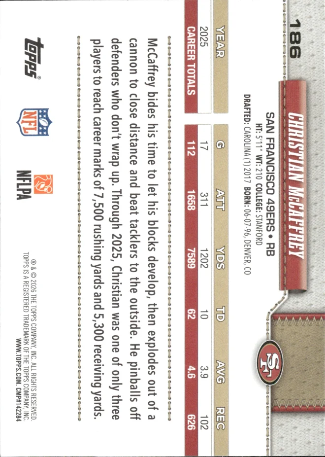 Christian McCaffrey card back