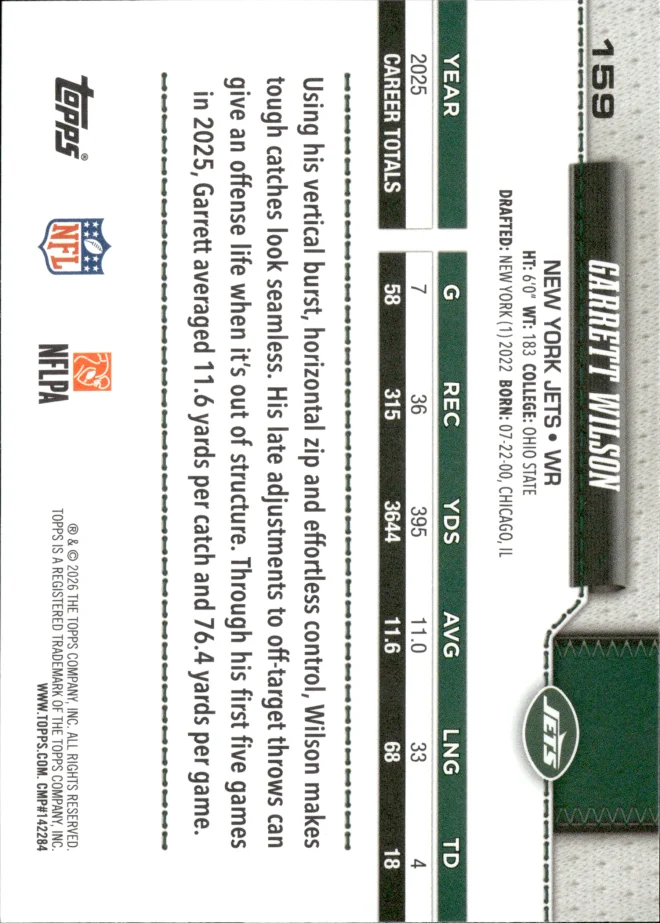 Garrett Wilson card back