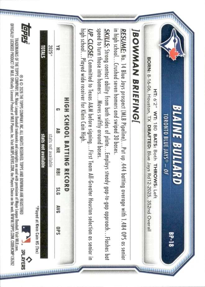 Blaine Bullard card back