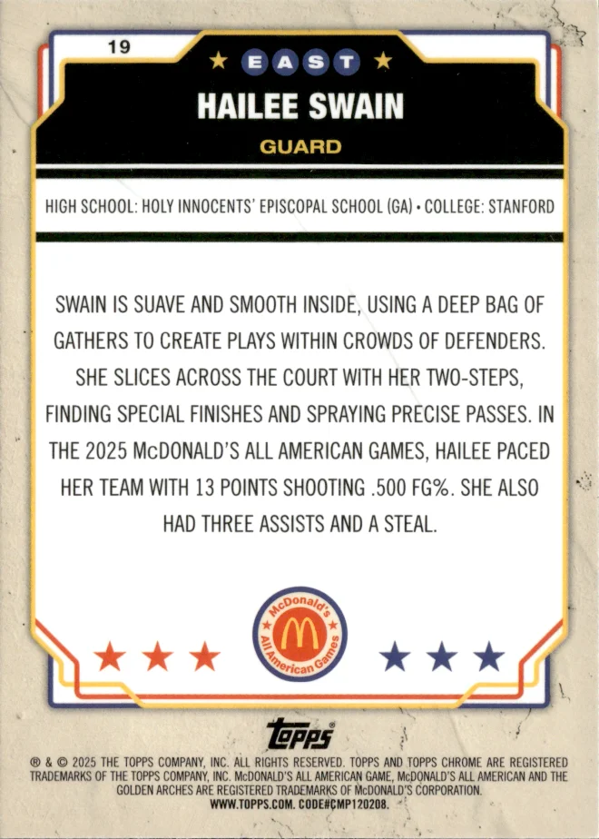 Hailee Swain card back