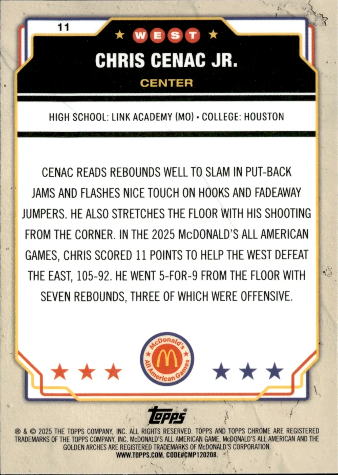 Chris Cenac Jr. card back