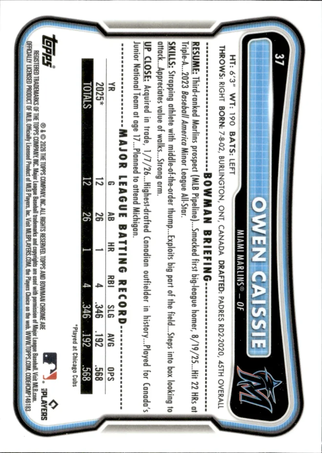 Owen Caissie card back