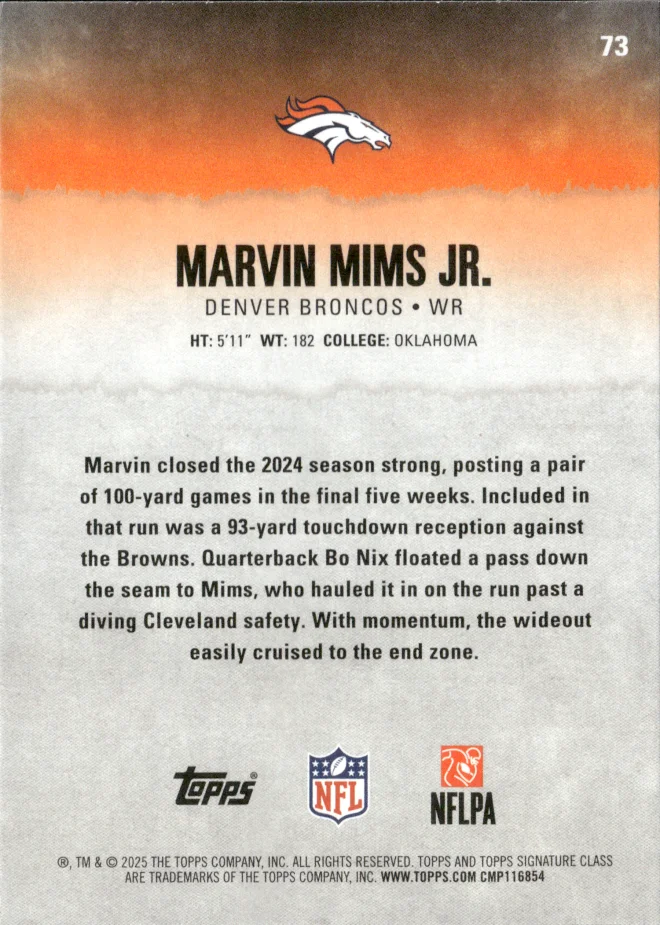 Marvin Mims Jr. card back