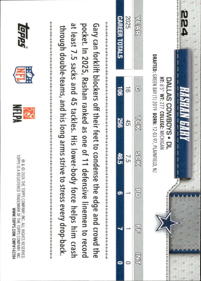 Rashan Gary card back
