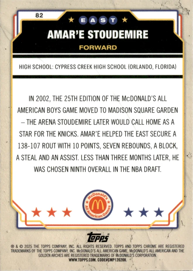 Amar'e Stoudemire card back