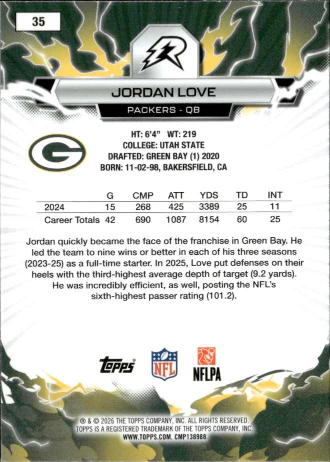 Jordan Love card back
