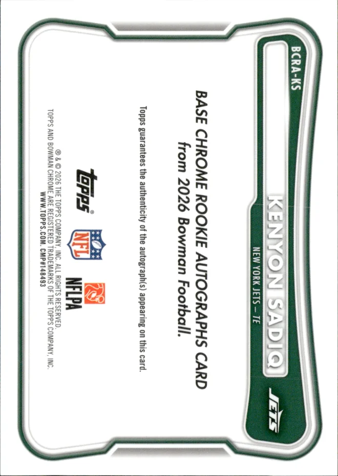 Kenyon Sadiq card back
