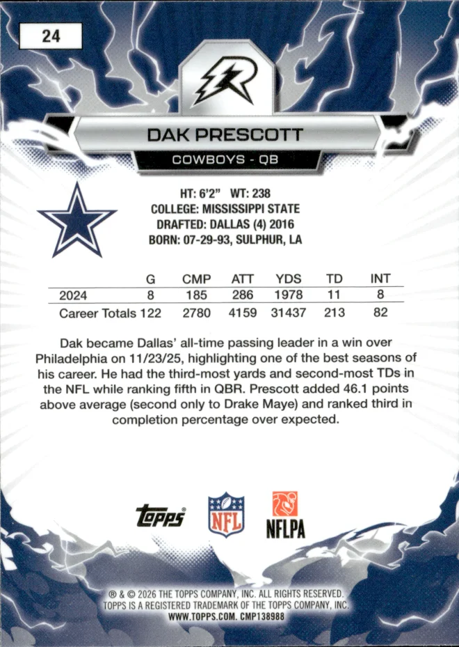 Dak Prescott card back