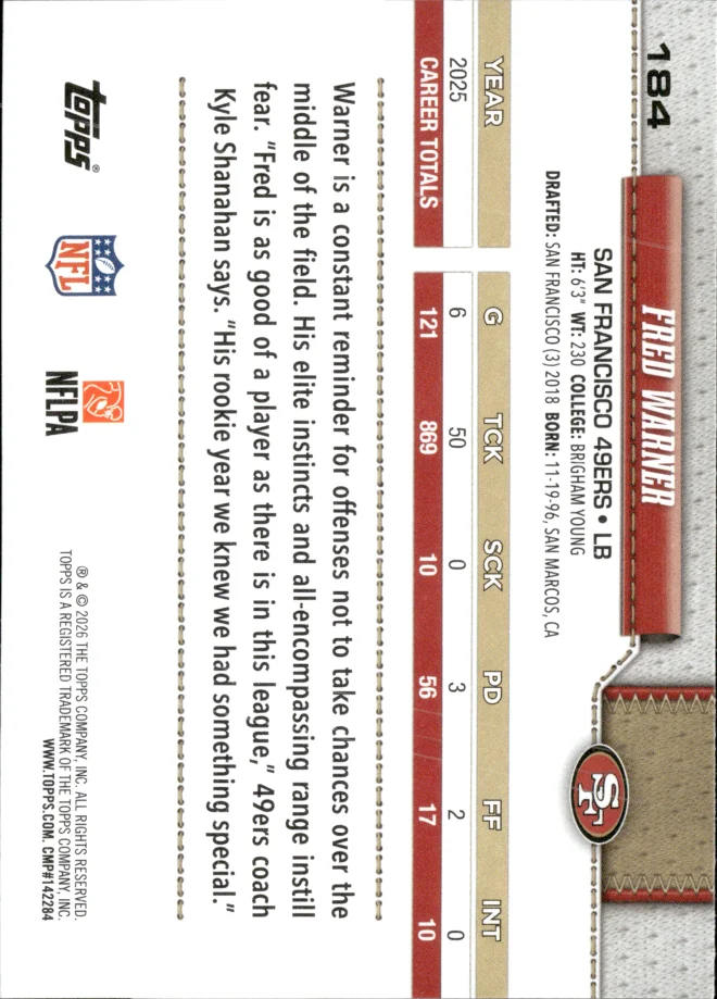 Fred Warner card back