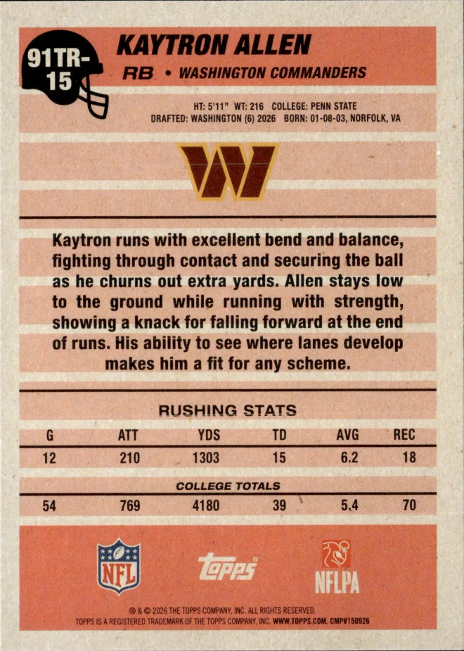 Kaytron Allen card back