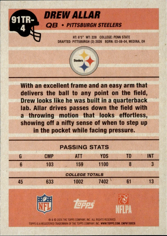 Drew Allar card back